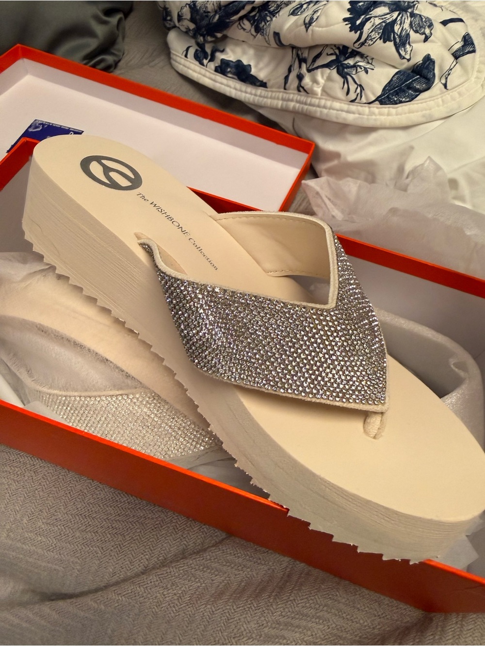 The Wishbone Collection Platform Rhinestone Thong Sandals Light Pink